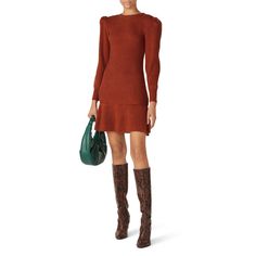 Rust yarn (55% nylon 40% acrylic 5% wool). Sheath. Long sleeve. Crew neckline. 35.25" from shoulder to hemline. Imported. Rust Sweater Dress, Rust Sweater, Whitney Port, Dress Orange, Rent The Runway, Closet Designs, Crew Neckline, Puff Sleeve, Sweater Dress