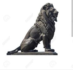 a statue of a lion sitting on top of a stone base with the words,