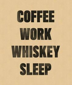 the words coffee work whiskey sleep are black and white