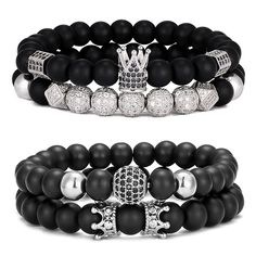 PRICES MAY VARY. Affordable Crown Bracelet Set：One Order Including 4pcs Crown Bracelets, 8MM Genuine Black Matte Onyx Stone Beads With A Magnificent CZ Zirconia Crown, 4PCS Beaded Bracelets are in different styles,Perfect to Match with you wear every day. Material：Due to these bracelets are made of top class natural stone and alloy charm;100% handmade, nickel and lead free, they are sturdy. Easy to put on and take off. Comfortable to wear：8MM Beads diameter，Strung together With Strong Elastic Ro Black Crystal Bracelet With 8mm Beads, Black Onyx Crystal Bracelet With 8mm Beads, Black Onyx Spiritual Stretch Bracelet, Luxury Onyx Bracelet With 8mm Beads, Black Onyx 8mm Beads, Tiger Eye Bracelet, Onyx Bracelet, Bead Charm Bracelet, Mens Beaded Bracelets