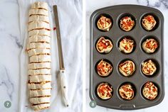 an image of some food being prepared in muffin tins and on the counter