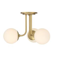 three light brass ceiling fixture with white glass balls