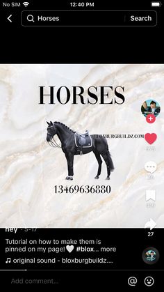 a horse is shown on the screen with other images and text below it that reads horses