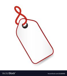 a price tag with a red string attached to the tag, on a white background