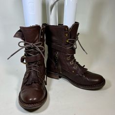 Ugg Mid Calf Moto Boots Condition 8/10 - Clean Interior Color: Brown Size: 8us Material: Genuine Leather Lining: Genuine Sheep Skin Leather Rubber Sole Shaft Height: 8.25” Calf Circumference: 6” Heel Height: 1.25” Ankle Circumference: 5.5” Style: F8913g Made In China $295 01cc Rugged Lace-up Moto Boots For Fall, Moto Boots For Outdoor Fall Season, Winter Moto Boots With Round Toe, Fall Moto Combat Boots With Round Toe, Rugged Moto Boots With Round Toe For Fall, Casual Moto Boots With Leather Footbed And Round Toe, Moto Boots With Round Toe For Fall, Winter Leather Lace-up Moto Boots, Leather Mid-calf Moto Boots With Round Toe