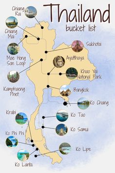 an illustrated map of thailand with all the major tourist attractions