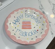 a happy birthday plate with candles on it