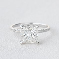 Princess Cut Moissanite Engagement Ring - Felicegals Engagement Rings Rose Gold Princess Cut, Moissanite Engagement Ring Halo, Princess Cut Moissanite, Cute Engagement Rings, Future Engagement Rings, Yellow Engagement Rings, Wedding Rings Solitaire