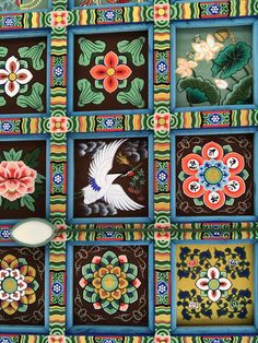 colorful tiles with flowers and birds on them