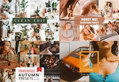 a collage of photos with women, flowers and plants in them is featured on the cover of autumn presets magazine