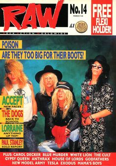 the cover of raw magazine, featuring three women in black hats and one man with long hair