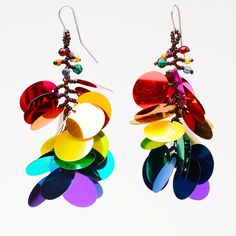 Multicolor Sequins, Oversized Earrings, Rainbow Earrings, Party Earrings, Glass Seed Beads, Semi Precious Gemstones, Gemstone Earrings, Colored Glass, Custom Color