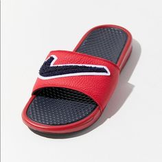 Nike Benassi Jdi Chenille Red Slides Mens Size 8 Uk Size 7 New With Tags Out Of Stock Everywhere Comfortable Red Sneakers, Comfortable Red Flat Sneakers, Comfortable Flat Red Sneakers, Red Cushioned Slides For Streetwear, Nike Casual Slides With Rubber Sole, Red Cushioned Sneakers For Spring, Casual Red Slides With Cushioned Footbed, Red Summer Sneakers, Red Flat Sneakers For Summer