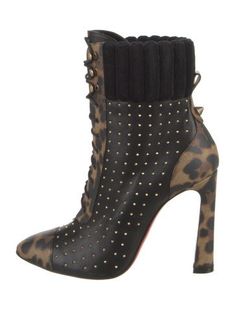 Christian Louboutin Leather Ankle Lace-Up BootsBlackAnimal PrintSemi-Pointed Toes with Studded AccentsDesigner Fit: This style typically runs a full size small. Unfortunately, due to restrictions, this item may not be eligible for shipping in all areas. Designer High Ankle Black Heeled Boots, Designer Black High Ankle Heeled Boots, Designer Black Heeled Boots For Fall, Black Calf Leather Heels For Winter, Designer Black Boots With Studs, Designer Black Studded Boots, Winter Black Calf Leather Heels, Designer Black Heels For Fall, Boot Shoes Women