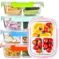 three plastic containers filled with different types of vegetables and fruits in them are stacked on top of each other