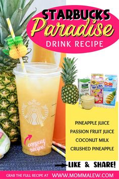 Copycat Starbucks Paradise Drink Refresher Recipe Paradise Drink Starbucks, Starbucks Paradise Drink, Paradise Drink, Starbucks Drinks Diy, Flavored Water Recipes, Pineapple Drinks, Copycat Starbucks