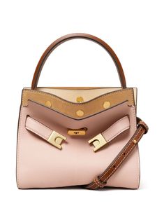 beige pink calf leather snap-fit fastening two top handles detachable shoulder strap engraved logo partitioned compartment internal card slots cotton lining Luxury Pink Satchel With Leather Handles, Pink Top Handle Satchel With Leather Handles, Lee Radziwill, Tory Burch Tote, Tory Burch Bag Totes, Chanel 2, Iconic Bags, Demi Fine Jewelry, Engraved Logo