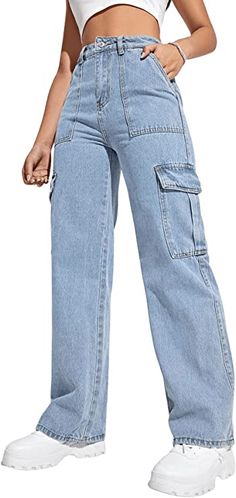 Wide Leg Denim Pants, Jeans Store, Denim Cargo Pants, Cargo Pants Outfit, Outfit Jeans, Pantalon Large, Baggy Pants, Women Cargos, Cargo Pants Women