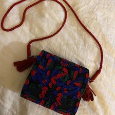 Anthropologie Beaded Bag - Never Used Can Be Used With Or Without Strap Everyday Red Beaded Bags, Traditional Red Beaded Bags, Everyday Beaded Crossbody Clutch, Beaded Red Rectangular Clutch, Red Beaded Rectangular Clutch, Rectangular Beaded Red Clutch, Red Bohemian Party Bag, Red Bohemian Party Bags, Bohemian Red Shoulder Bag For Parties