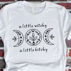 Express your bewitching style with these fashionable t-shirts! A flattering silhouette combined with maximum comfort, choose from various witchy designs in a variety of sizes. Stylistically enchanting! "Manifest That Shit!" 100% polyester, black, screen-printed"A Little Witchy" 100% polyester, white, sublimation print"Its Just A Phase" 100% cotton, black, vinyl decal print"Wicked Witch of Everything" 100% cotton, black, vinyl decal print Its Just A Phase, Witchy Designs, Witchy Crafts, Cute Shirt Designs, Spine Tattoos, Art Tattoos, Wicked Witch, Cricut Craft Room, Witchy Woman