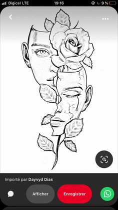 a drawing of a man's face with roses on his head and the words, i