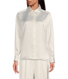 Shop for Gianni Bini Skylar Point Collar Button Front Long Sleeve Satin Blouse at Dillard's. Visit Dillard's to find clothing, accessories, shoes, cosmetics & more. The Style of Your Life. Elegant Tops With Button Closure For Daywear, Fitted Blouse With Hidden Button Closure, Fitted Collared Viscose Blouse, Fitted Blouse With Hidden Button Closure For Daywear, Fitted Viscose Button-up Blouse, Classic Viscose Tops With Button Closure, Fitted Button-up Viscose Blouse, Viscose Collared Top With Button Closure, Collared Viscose Tops With Button Closure