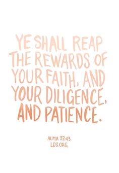 an orange and white quote with the words ye shall reap the reward of your faith, and your dilgence and patience