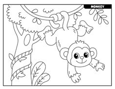 a monkey hanging from a tree coloring page