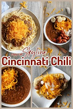 the cover of copycat skyline's chili recipe book is shown in four different pictures