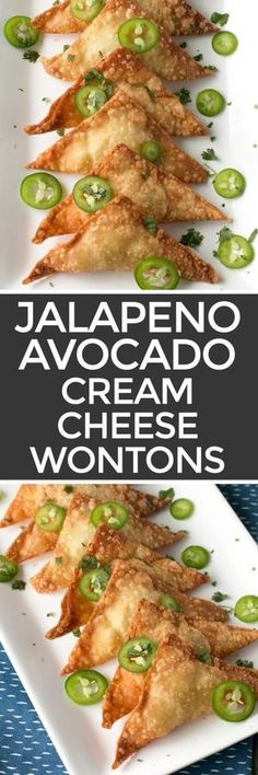 jalapeno avocado cream cheese wontons on a white plate