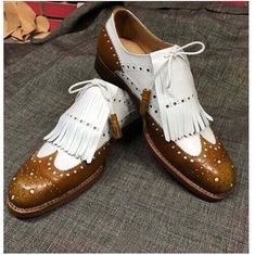 Men's Two Tone Wing Tip Brogue Lace Up Fringes Round Toe Dress Leather Shoes | eBay