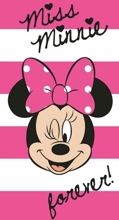 minnie mouse with pink bow on her head and the words miss minnie forever written in black ink