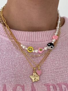 Evry Jewels pink and gold necklaces Preppy Jewelry, Beaded Necklace Diy, Girly Accessories, Cute Necklace