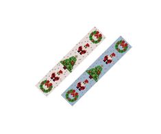 two pieces of cross stitch tape with christmas decorations on the side and one piece in the middle