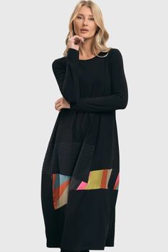 ABSTRACT MIX MEDIA COCOON DRESS, MULTI CASUAL EASTER DRESS FOR WOMEN Cocoon Dress, Matte Satin, Mix Media, Waffle Knit