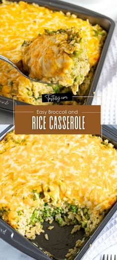 a casserole with broccoli and rice in a baking pan on a table