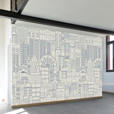 a large wall mural in an empty room