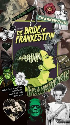 a collage of the bride of frankenstein