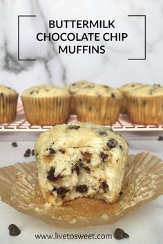 chocolate chip muffins sitting on top of a paper plate