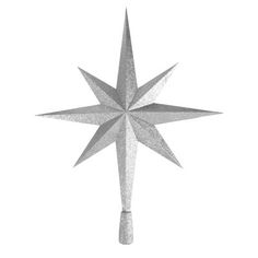 a silver glittered star ornament on a white background