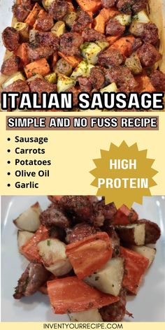 Baked Italian Sausage and Potatoes. Sweet pork sausage cut into pieces and bake in the oven with potatoes and carrots. italian sausage recipes for dinner easy | baked sausage links in oven Cooking Italian Sausage In Oven, Baked Sausage Links In Oven, Sausage Links In Oven, Cooking Italian Sausage, Italian Sausage In Oven, Sausage Casserole Dinners, Italian Sausage Recipes For Dinner, Italian Sausage And Potatoes, Italian Sausage Links