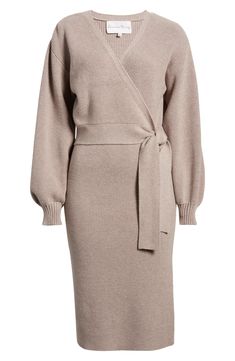 This faux-wrap sweater-dress knit with soft ribbing features a sultry dipped neckline and waist-cinching sash. 40" length (size medium) Surplice V-neck Long sleeves with ribbed cuffs Attached waist tie 50% viscose, 28% polyester, 22% nylon Hand wash, dry flat Imported Faux Wrap Sweater Dress, Best Sweater Dress, Fall Work Dresses For Women, Fall Dresses Casual, Sweater Dress With Boots, Sweater Wrap Dress, Charles Henry, Fall Sweater Dress, Wrap Sweater Dress