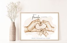 two hands making a heart shape with the words famille kern above it