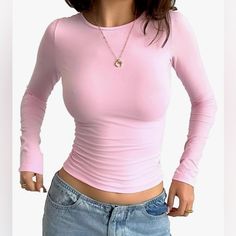 Fabric Type 95% Polyester, 5% Elastane Pink Tops Outfit, Temu Clothes, Long Sleeve Tops Casual, Pink Long Sleeve, Inspiration Mode, Look Chic, Top Casual, Elegant Woman, Casual Outfit