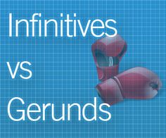 two red boxing gloves with the words infinnitives vs gerunds