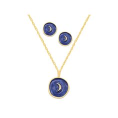 Tie together a stylish look with this unique Royal Aura pendant and stud earring set. Tie together a stylish look with this unique Royal Aura pendant and stud earring set. Chain length: 17 in. + 2-in. extender Nickel free Metal: brass Blue enamel details Packaging: boxed Size: 17". Color: Gold Tone Dark Blue. Gender: female. Age Group: adult. Blue Cabochon Amulet Style Jewelry, Blue Celestial Pendant Jewelry, Celestial Blue Cabochon Jewelry, Blue Brass Amulet Jewelry, Blue Cabochon Amulet Necklaces, Stud Earrings Set, Coin Pendant, Blue Gender, Stud Earring