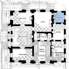 an architectural drawing shows the floor plan for a building with several floors and two levels