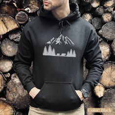 Perfect gift for him. This wilderness explorer hoodie, tree hugger sweatshirt, tree hugger shirt, tree hugger womens, tree huggers, wilderness explorer shirt is a great for him or also a Mothers Day gift. Unisex hoodie. Our adventure and tree hugger hooded sweatshirt might become your new favorite! Our fabric blend is what makes our women's sweatshirt so comfy and cozy any time of year. If you're Hiking, exploring, camping or just working from home, this wilderness explorer hoodie is just what you'll want to be warm and cozy. Good for everyday wear, movie night with your love, or whatever you have planned. Share your love of the environment, outdoor family fun, and the hiking and camping lifestyle. Details: *Soft & Comfortable *50% Cotton / 50% Polyester *Medium-Heavy Fabric *Runs True-to- Winter Outdoor Crew Neck Hoodie, Winter Crew Neck Hoodie For Outdoor, Winter Hoodie For Outdoor Activities, Crew Neck, Winter Hoodie For Outdoor Activities, Outdoor Fleece Hoodie Tops, Black Hoodie Sweater For Outdoor, Black Crew Neck Sweater For Outdoor, Winter Hiking Black Tops, Hooded Winter Hiking Tops