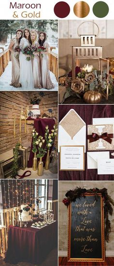 the wedding color scheme is maroon and gold