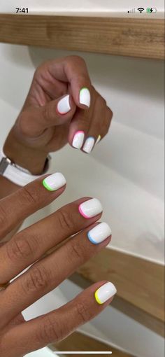 Simple Bright Nails, Color Blocking Nails, Half And Half Nails, Color Block Nails, Simple Gel Nails, Summery Nails, Cute Gel Nails, Get Nails, Dipped Nails